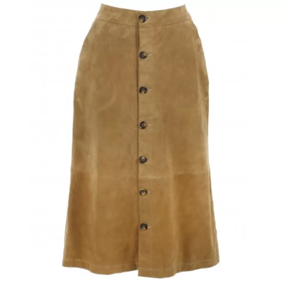 Women OAKWOOD Skirts And Shorts*Aliana Tan - Midi Skirt With Buttons In Genuine Goat Suede Leather