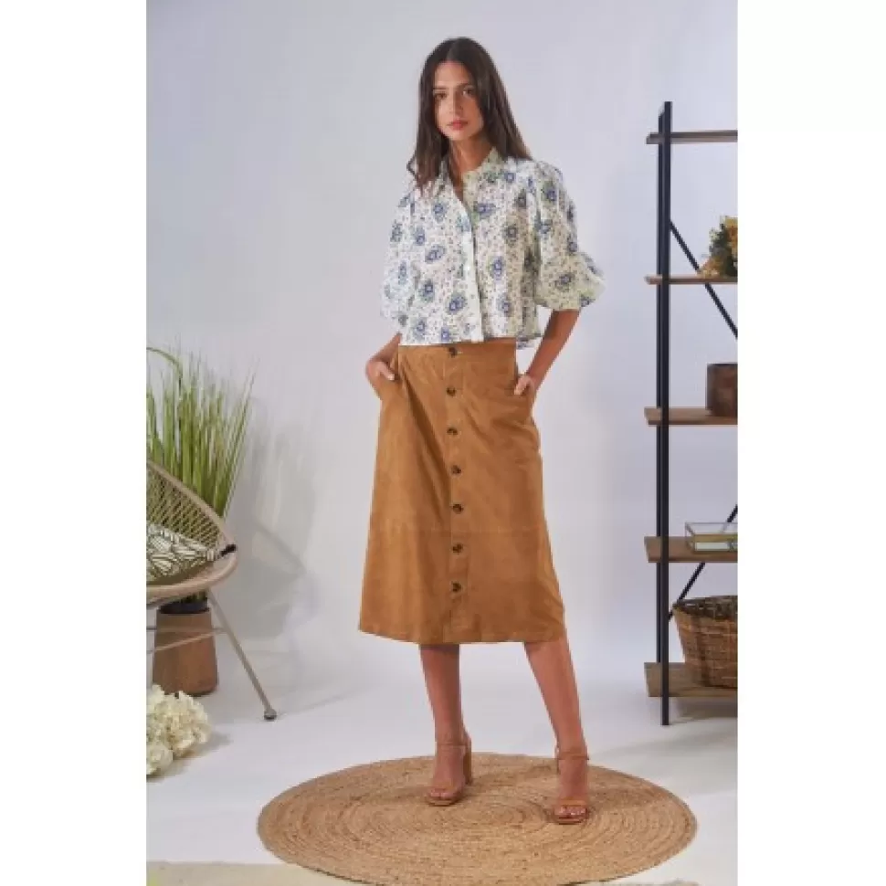 Women OAKWOOD Skirts And Shorts*Aliana Tan - Midi Skirt With Buttons In Genuine Goat Suede Leather