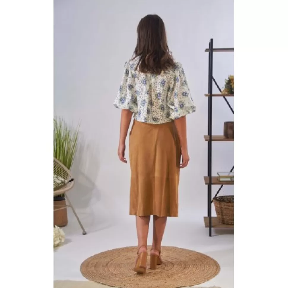 Women OAKWOOD Skirts And Shorts*Aliana Tan - Midi Skirt With Buttons In Genuine Goat Suede Leather