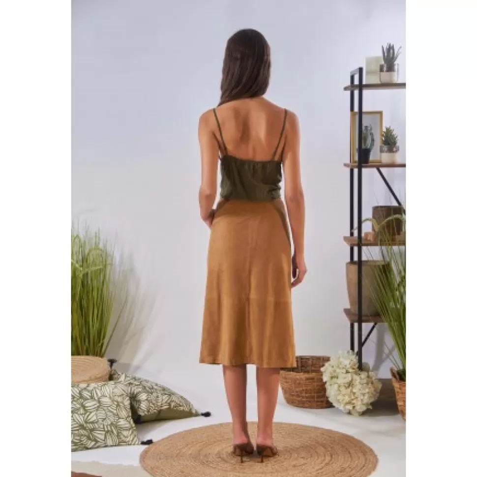 Women OAKWOOD Skirts And Shorts*Aliana Tan - Midi Skirt With Buttons In Genuine Goat Suede Leather