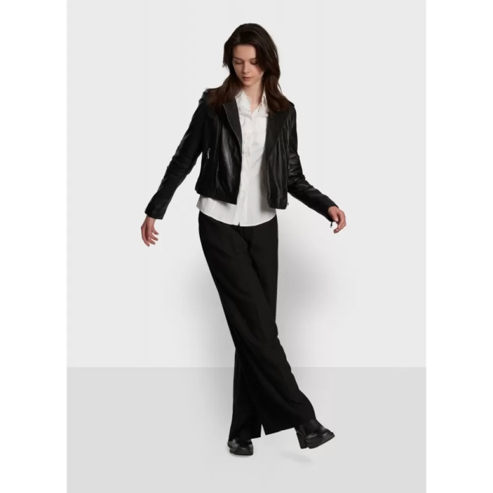 Women OAKWOOD Biker Jackets*Alizee Black - Short Genuine Leather Jacket With Washed Effect