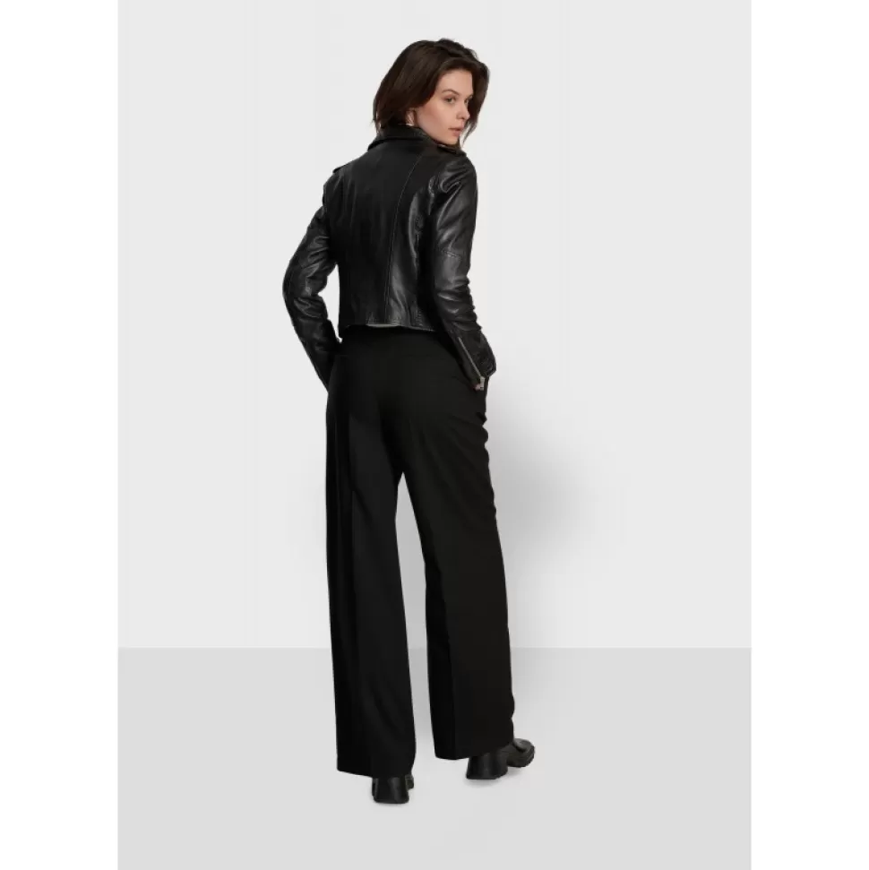 Women OAKWOOD Biker Jackets*Alizee Black - Short Genuine Leather Jacket With Washed Effect