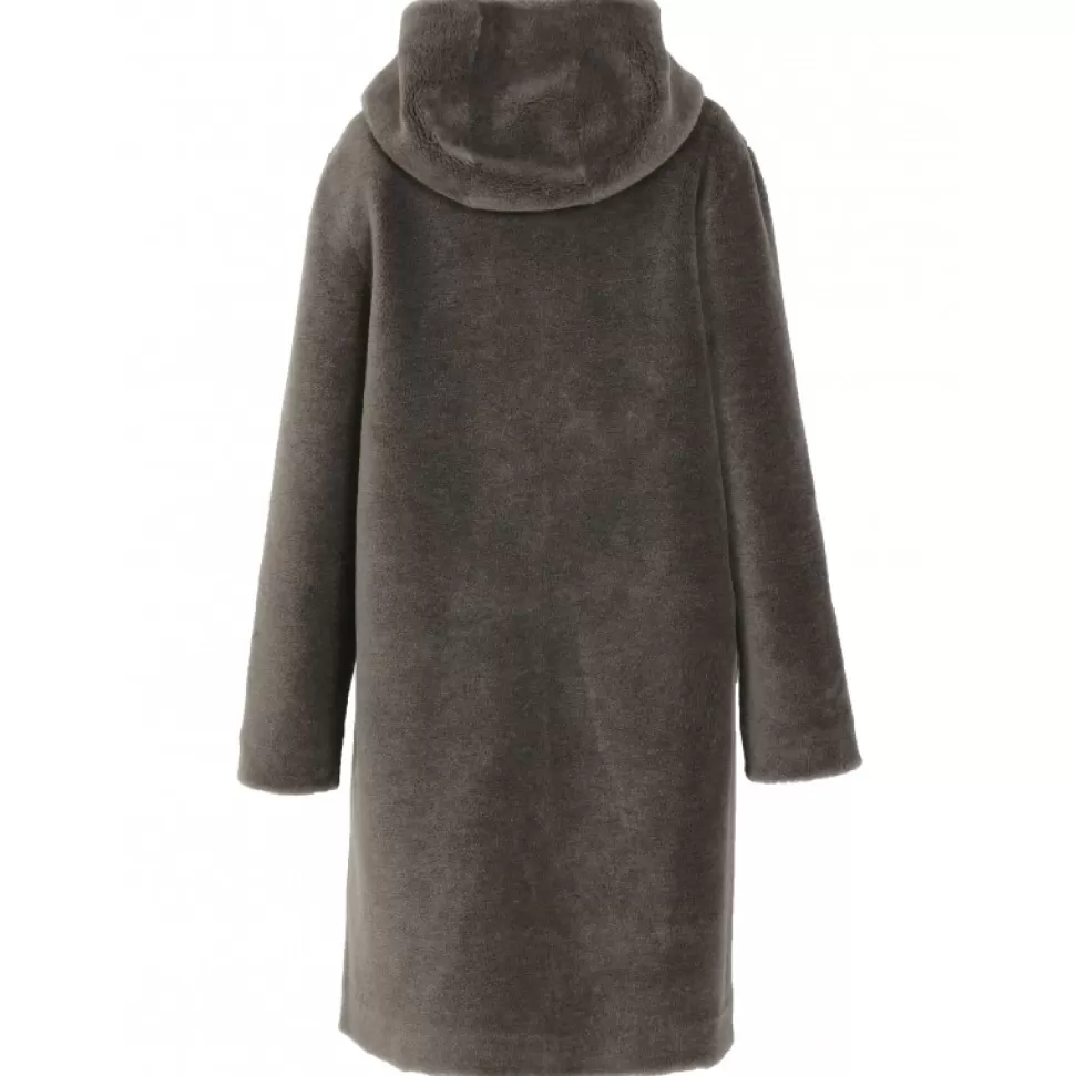 Women OAKWOOD Coats*Angelique Dark Khaki - Faux Shearling Reversible Hooded Coat