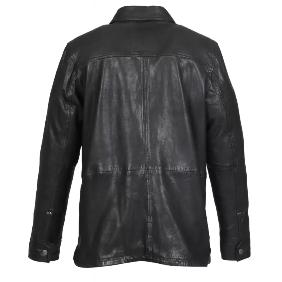Men OAKWOOD Simple Jackets*Carter Black - Overshirt In Genuine Sheep Leather With Washed Effect