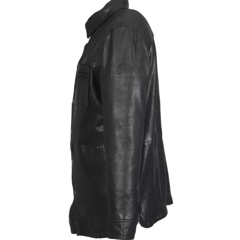 Men OAKWOOD Simple Jackets*Carter Black - Overshirt In Genuine Sheep Leather With Washed Effect