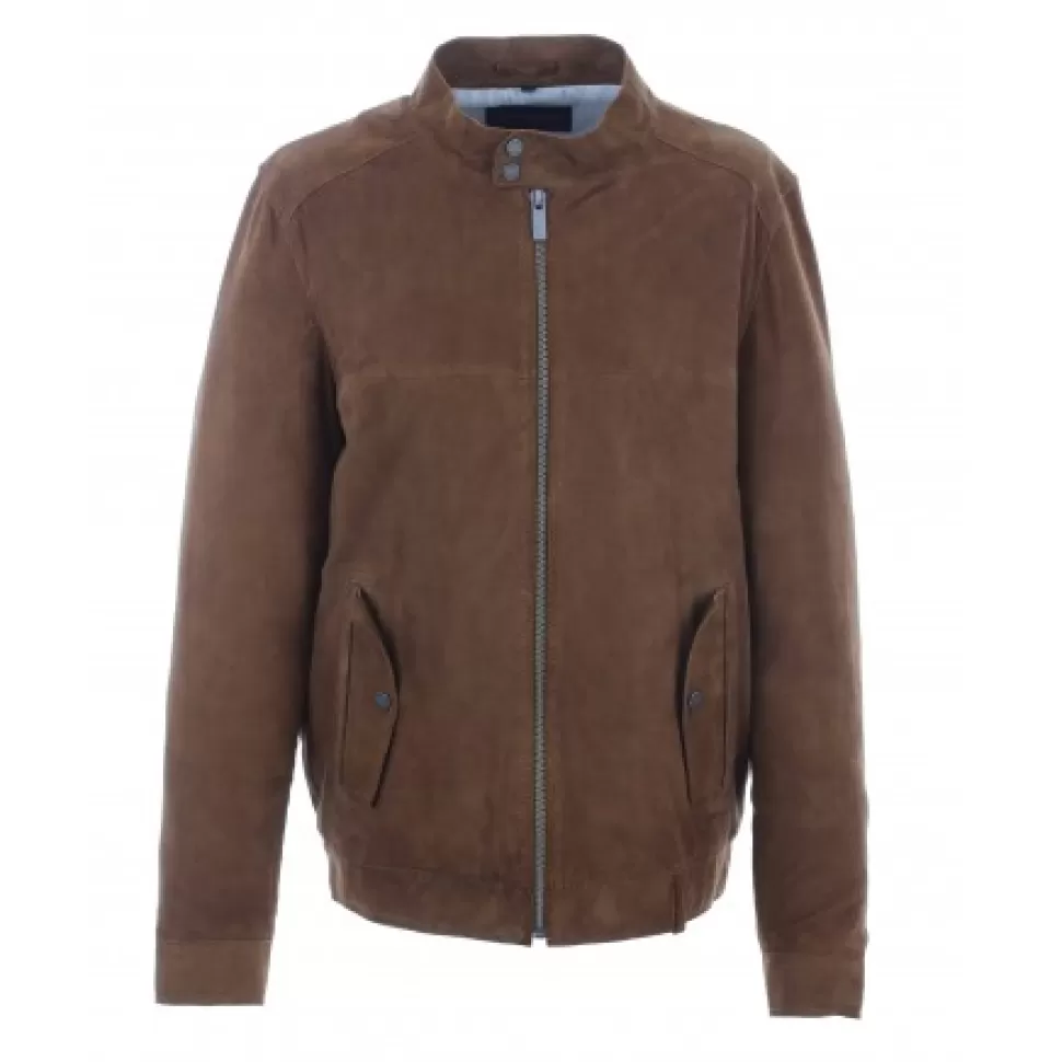 Men OAKWOOD Jackets*Chicago Cognac - Elegant Jacket In Genuine Leather With Mao Collar And Teddy Belt