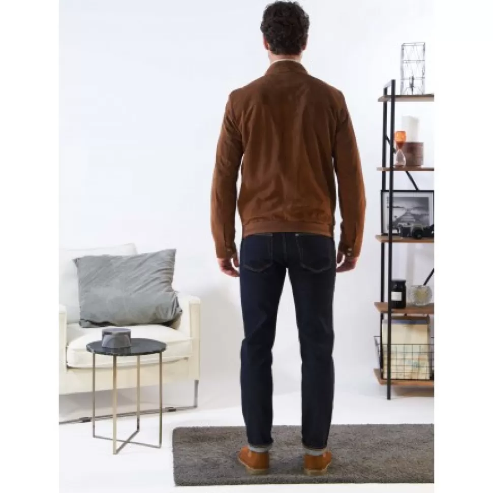 Men OAKWOOD Jackets*Chicago Cognac - Elegant Jacket In Genuine Leather With Mao Collar And Teddy Belt