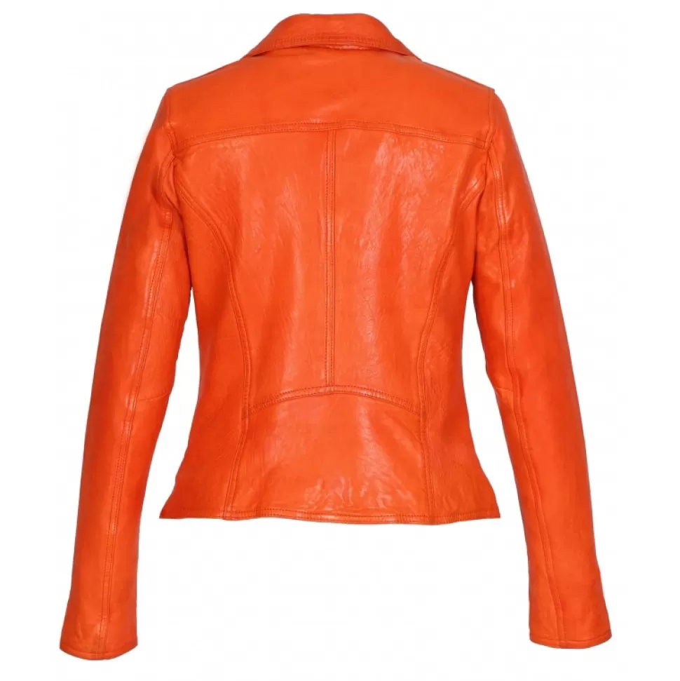 Women OAKWOOD Biker Jackets*Clips Coral - Asymetrical Refined Jacket In Genuine Leather