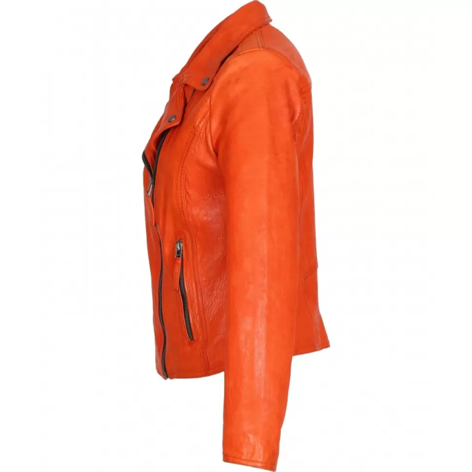 Women OAKWOOD Biker Jackets*Clips Coral - Asymetrical Refined Jacket In Genuine Leather