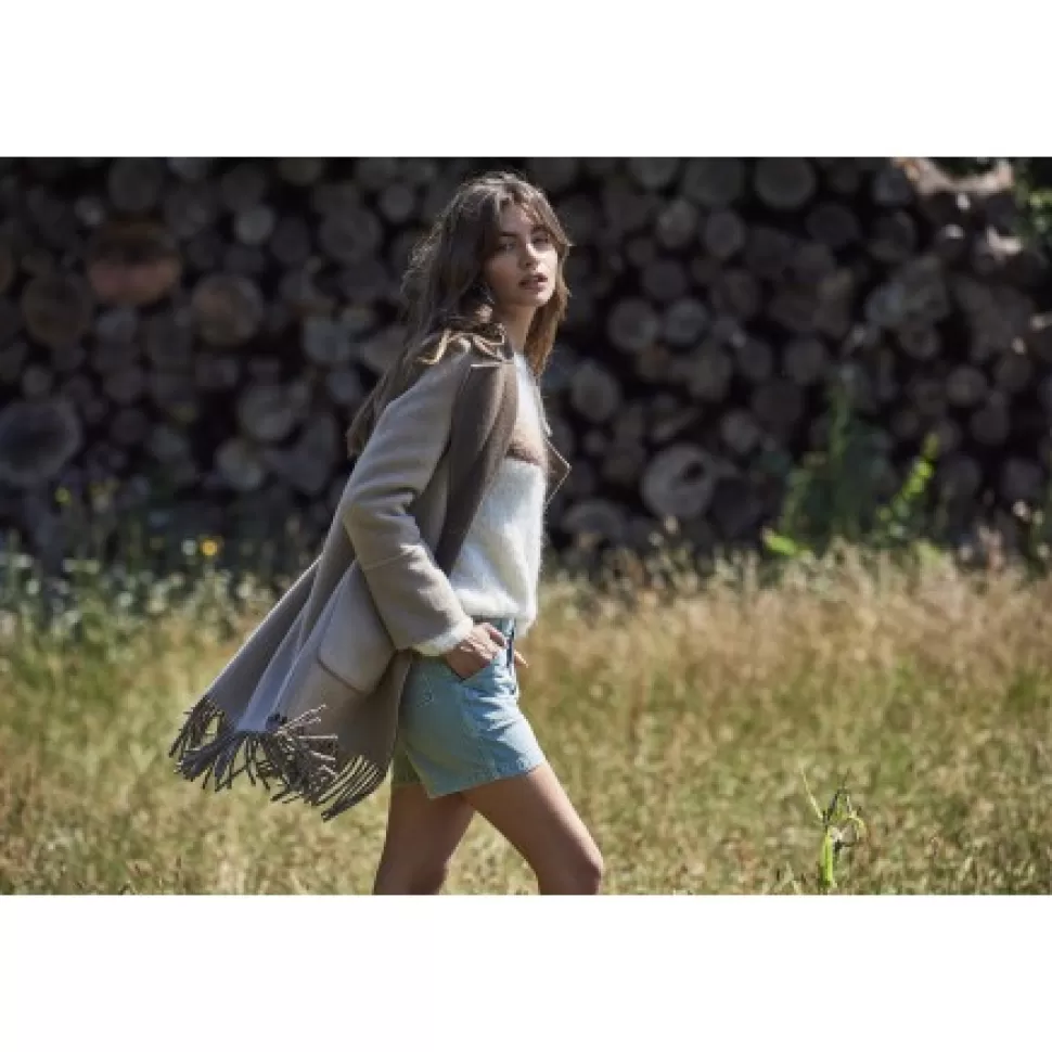 Women OAKWOOD Coats*Fabienne Bi Dark Khaki - Mid-Long Reversible Wool Coat With Fringes