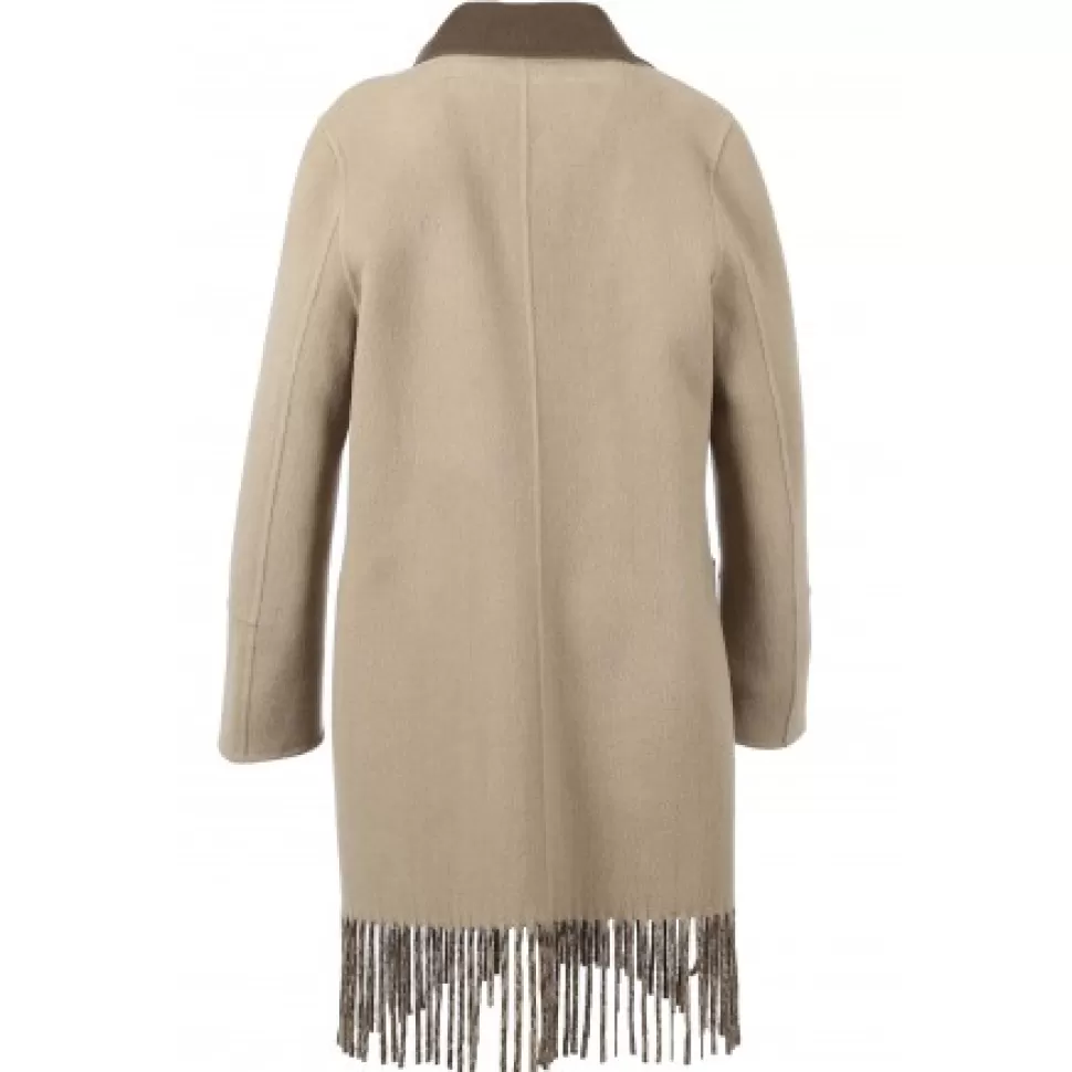 Women OAKWOOD Coats*Fabienne Bi Dark Khaki - Mid-Long Reversible Wool Coat With Fringes
