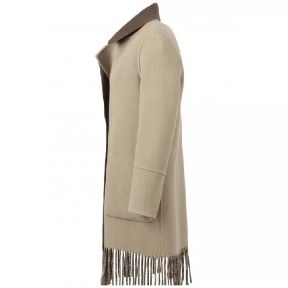 Women OAKWOOD Coats*Fabienne Bi Dark Khaki - Mid-Long Reversible Wool Coat With Fringes