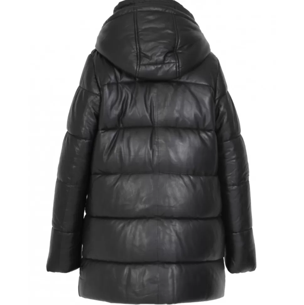 Women OAKWOOD Downjackets*Fancy Noir - Mid-Long Genuine Leather Down Jacket With Removable Hoods