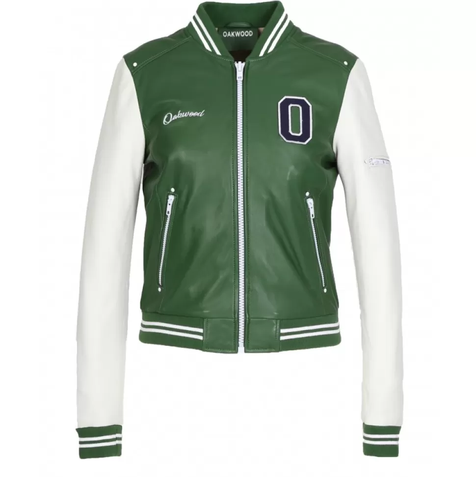 Women OAKWOOD Biker Jackets*Flirt Emerald- Genuine Leather Bi Color Varsity Jacket