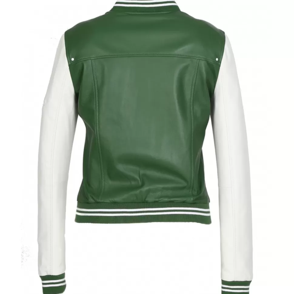 Women OAKWOOD Biker Jackets*Flirt Emerald- Genuine Leather Bi Color Varsity Jacket