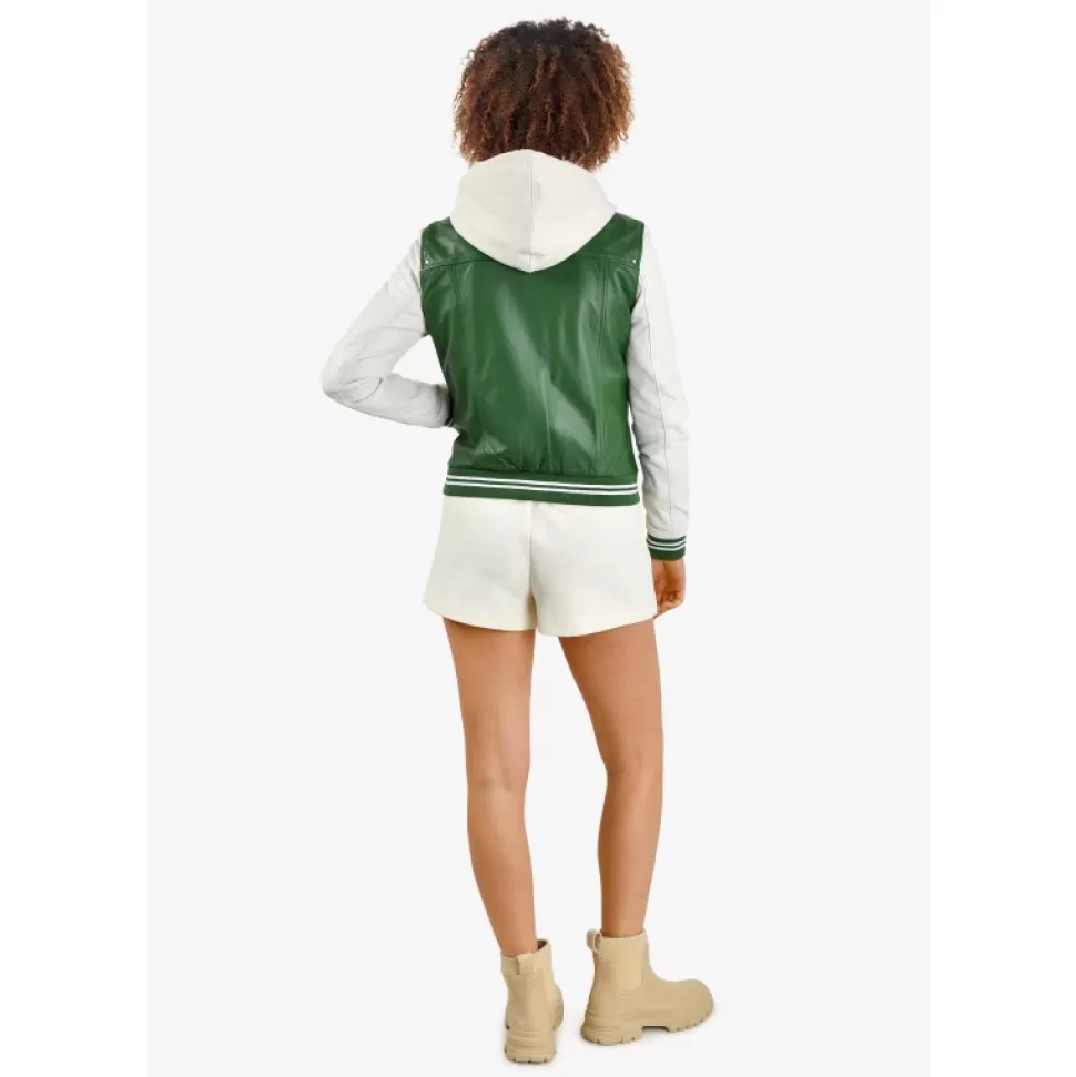 Women OAKWOOD Biker Jackets*Flirt Emerald- Genuine Leather Bi Color Varsity Jacket