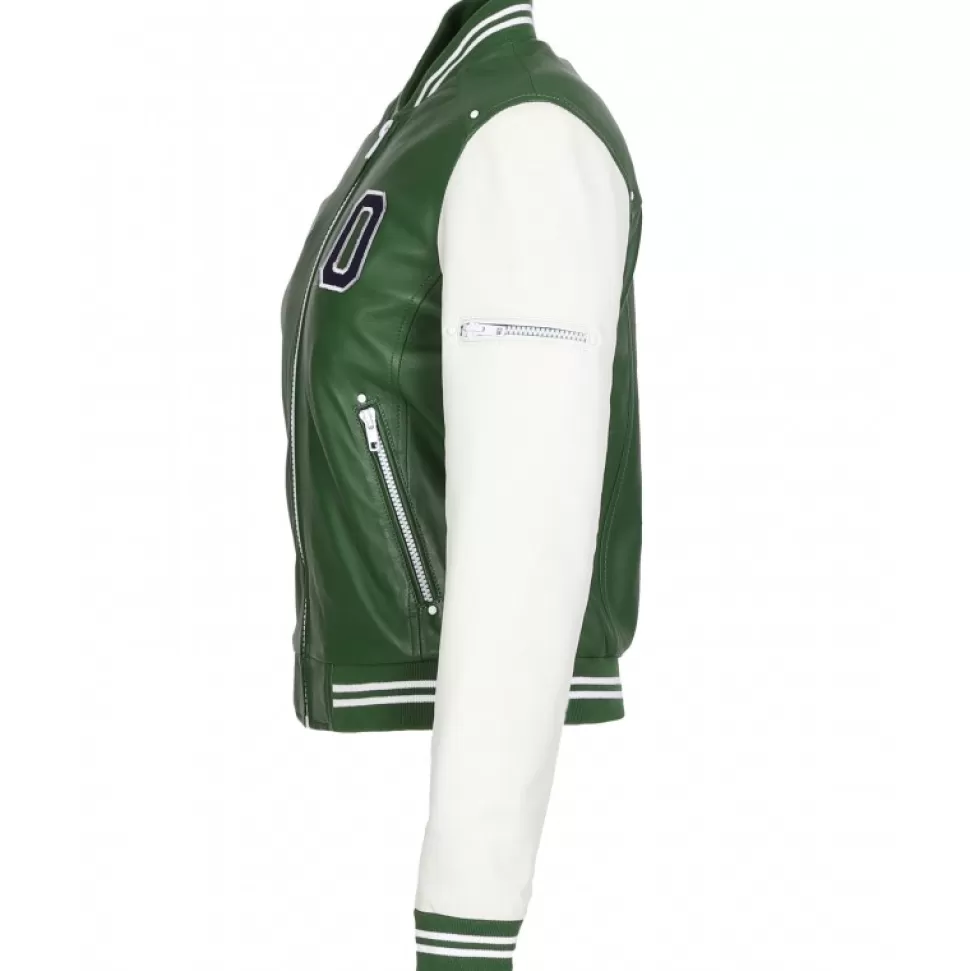 Women OAKWOOD Biker Jackets*Flirt Emerald- Genuine Leather Bi Color Varsity Jacket