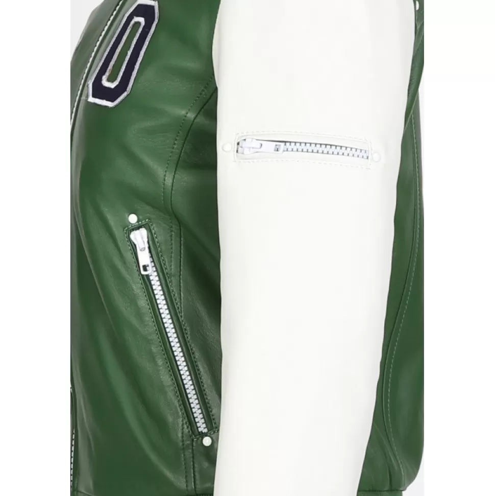 Women OAKWOOD Biker Jackets*Flirt Emerald- Genuine Leather Bi Color Varsity Jacket