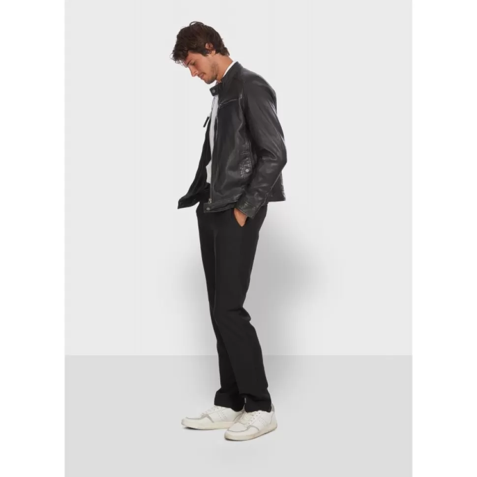 Men OAKWOOD Jackets*Gilles 6 Black - Genuine Leather Jacket With Press Buttoned Mandarin Collar