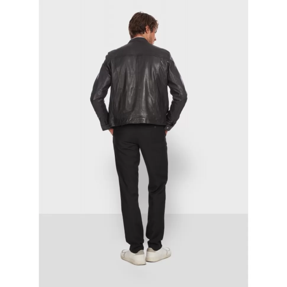 Men OAKWOOD Jackets*Gilles 6 Black - Genuine Leather Jacket With Press Buttoned Mandarin Collar