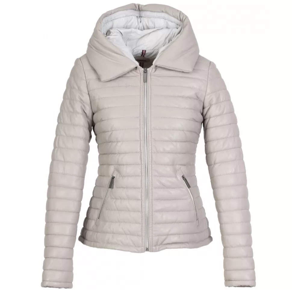 Women OAKWOOD Downjackets*Hyper Light Grey - Short Genuine Leather Down Jacket Lapel Hood
