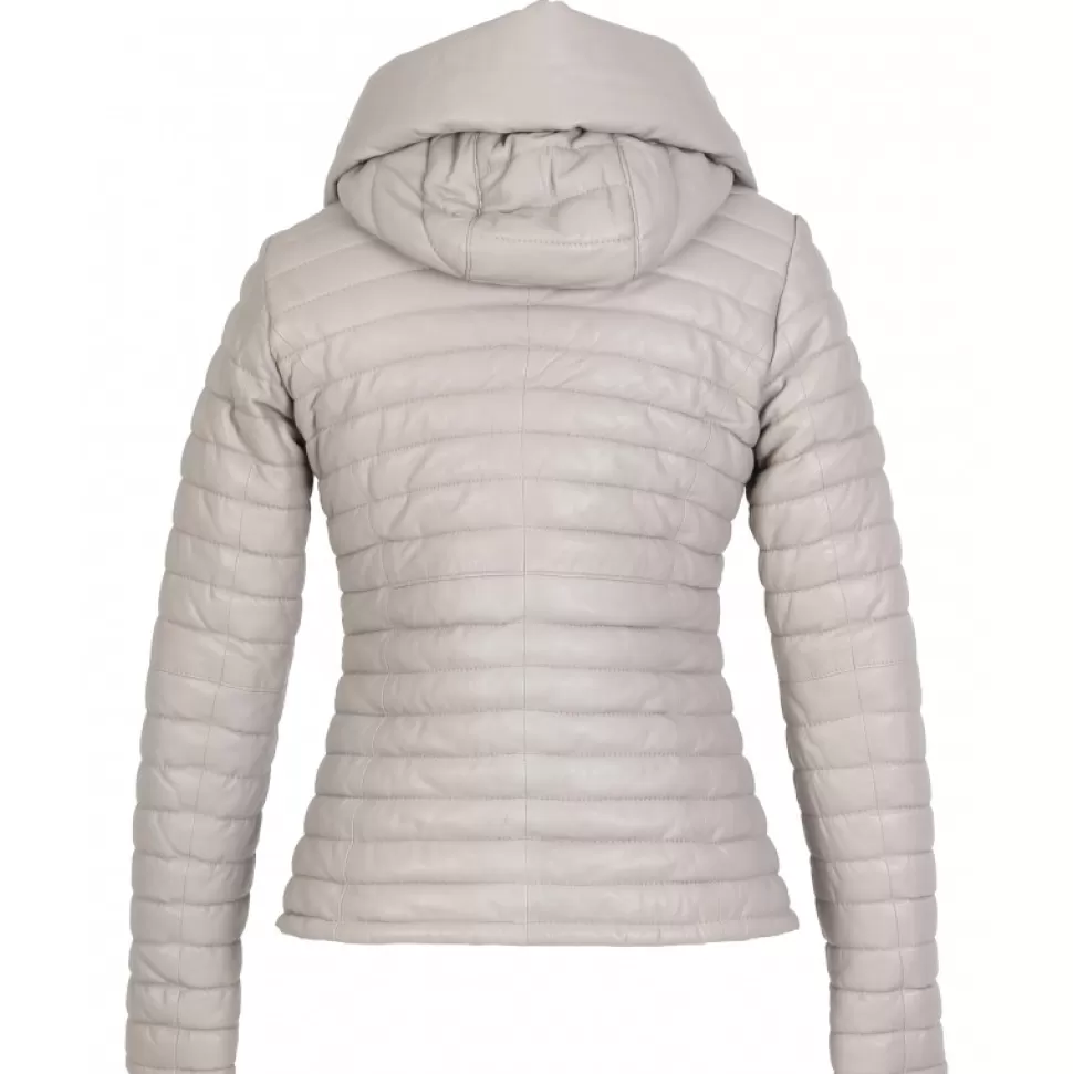 Women OAKWOOD Downjackets*Hyper Light Grey - Short Genuine Leather Down Jacket Lapel Hood