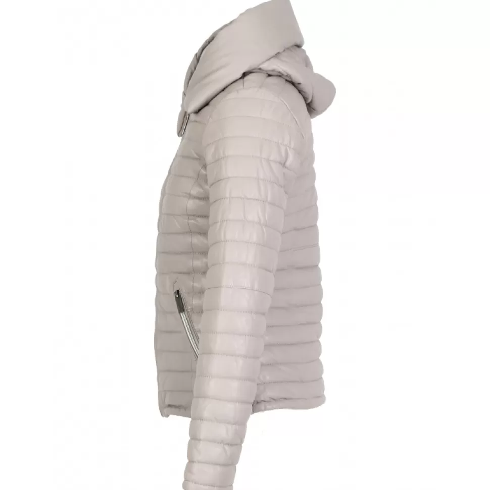 Women OAKWOOD Downjackets*Hyper Light Grey - Short Genuine Leather Down Jacket Lapel Hood