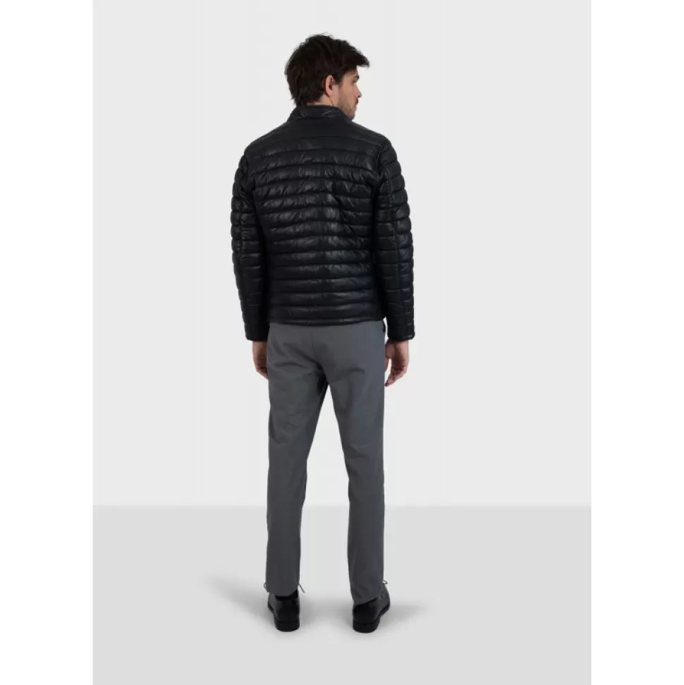 Men OAKWOOD Down Jackets*Julien Black - Genuine Leather Down Jacket With Press Buttoned Mandarin Collar
