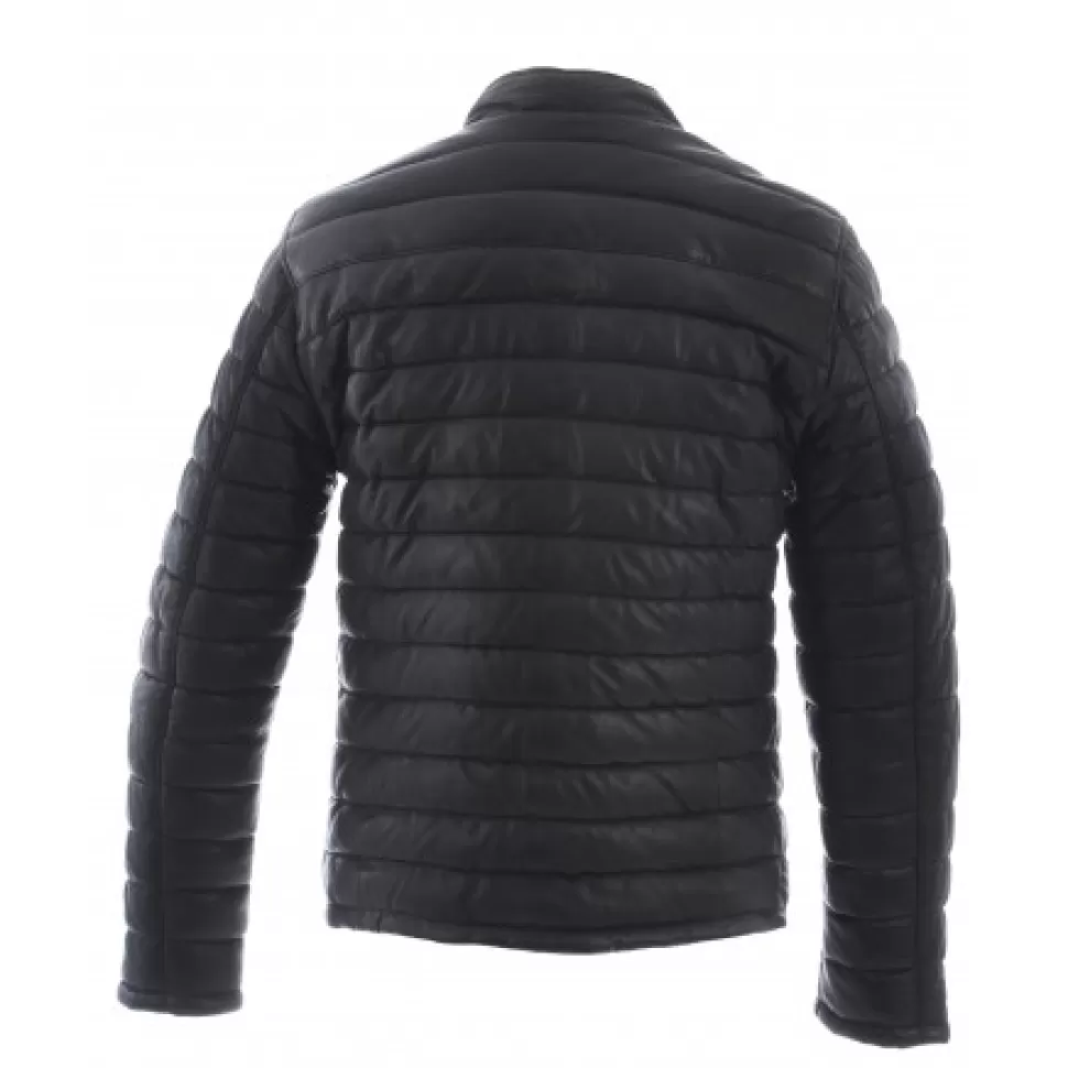 Men OAKWOOD Down Jackets*Julien Black - Genuine Leather Down Jacket With Press Buttoned Mandarin Collar