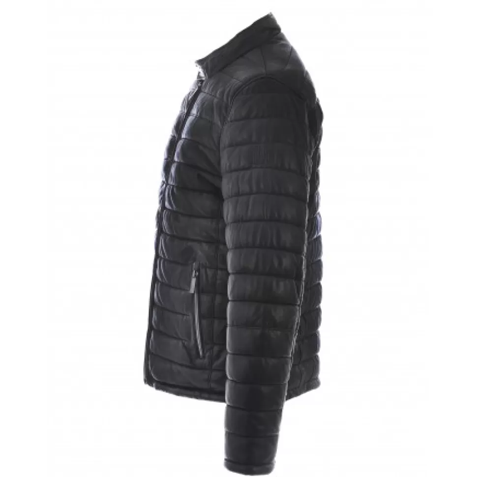 Men OAKWOOD Down Jackets*Julien Black - Genuine Leather Down Jacket With Press Buttoned Mandarin Collar