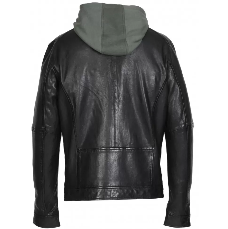 Men OAKWOOD Jackets*Kingsley Black - Genuine Leather Jacket With Washed Effects & Removable Hood