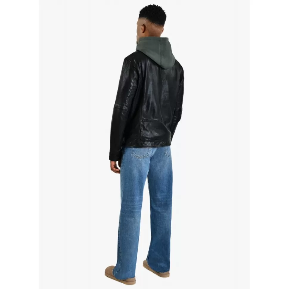 Men OAKWOOD Jackets*Kingsley Black - Genuine Leather Jacket With Washed Effects & Removable Hood