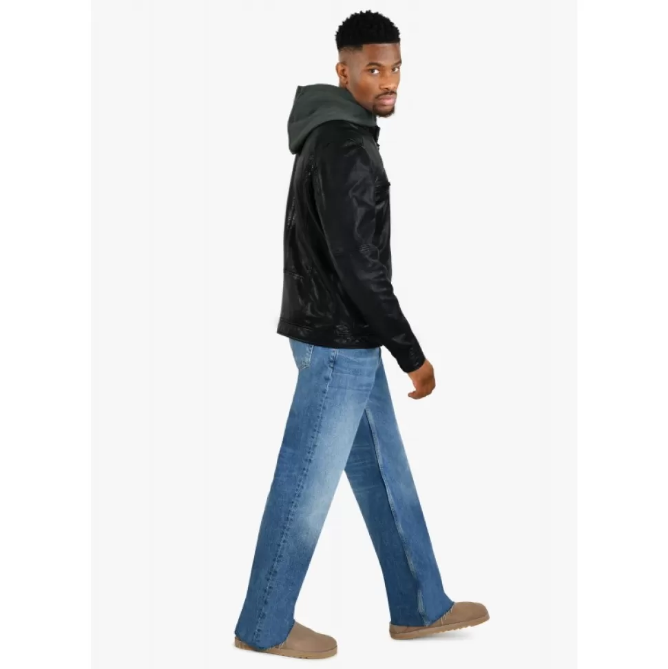 Men OAKWOOD Jackets*Kingsley Black - Genuine Leather Jacket With Washed Effects & Removable Hood