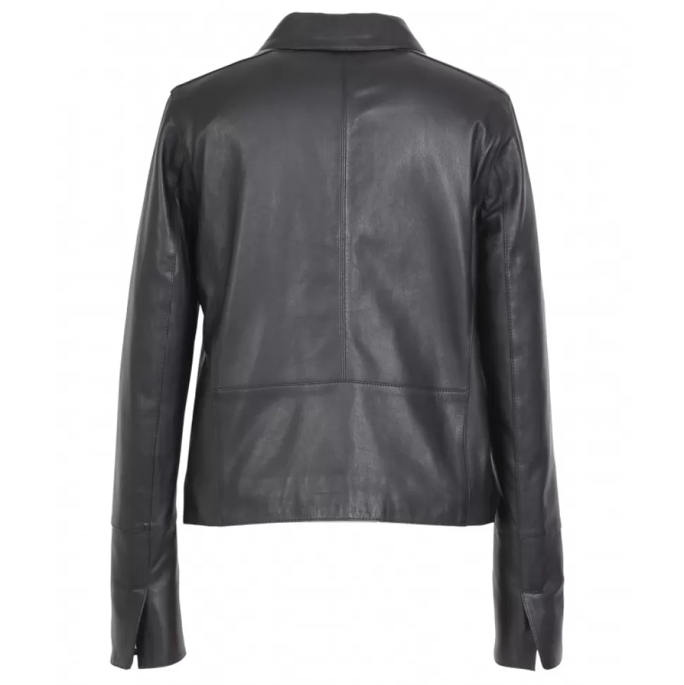 Women OAKWOOD Jackets*Leslie Black - Short Genuine Leather Jacket With Shirt Collar