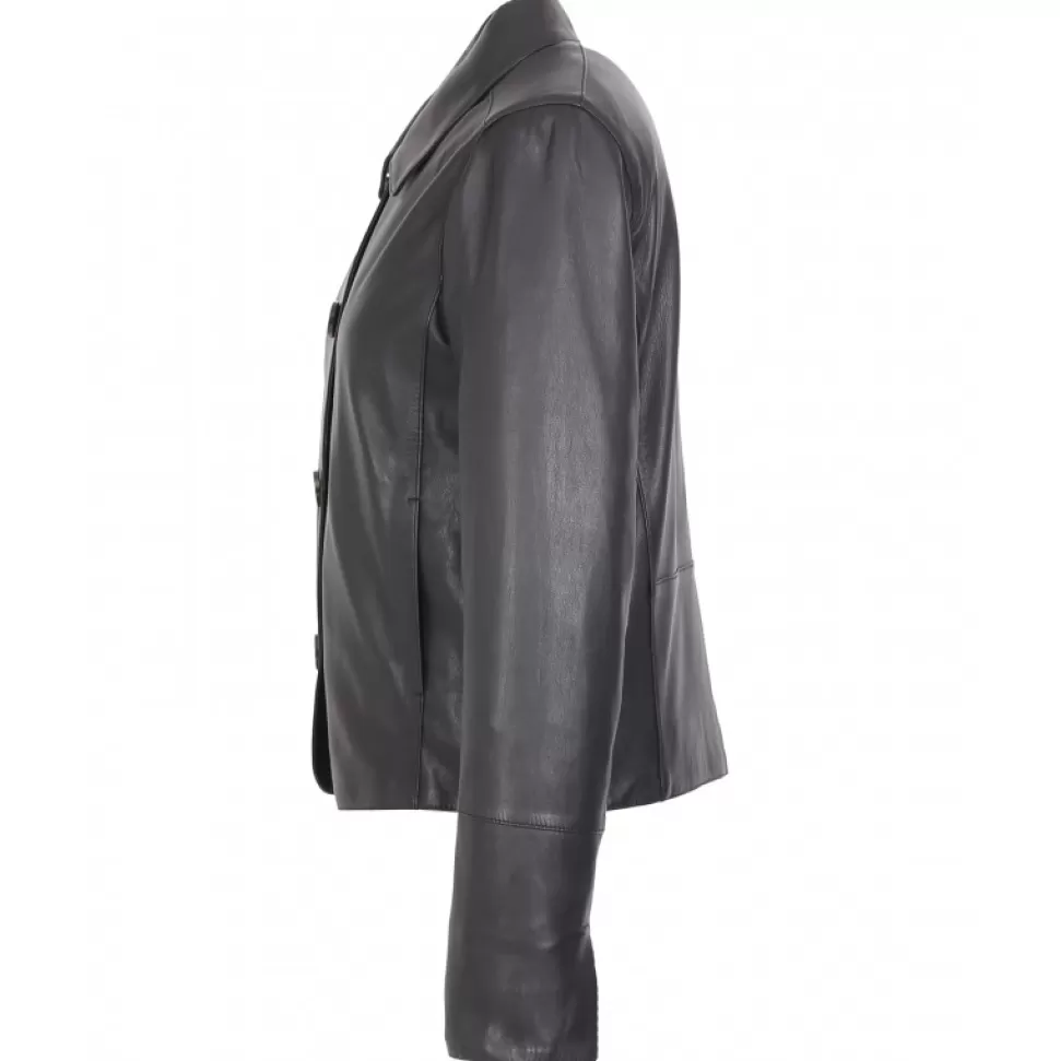 Women OAKWOOD Jackets*Leslie Black - Short Genuine Leather Jacket With Shirt Collar