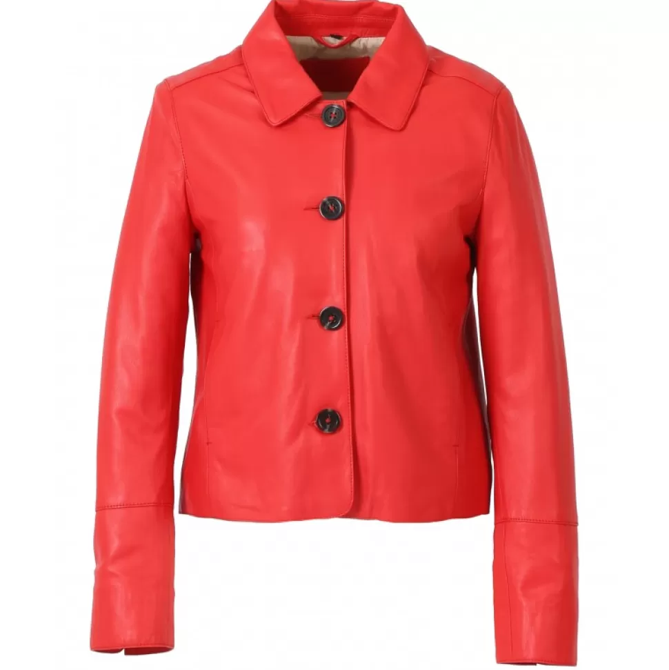 Women OAKWOOD Jackets*Leslie Dark Red - Short Genuine Leather Jacket With Shirt Collar