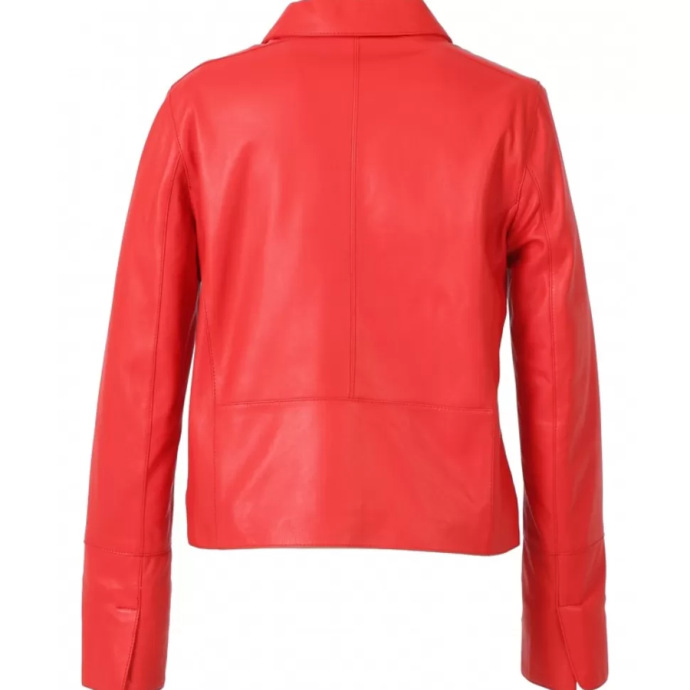 Women OAKWOOD Jackets*Leslie Dark Red - Short Genuine Leather Jacket With Shirt Collar