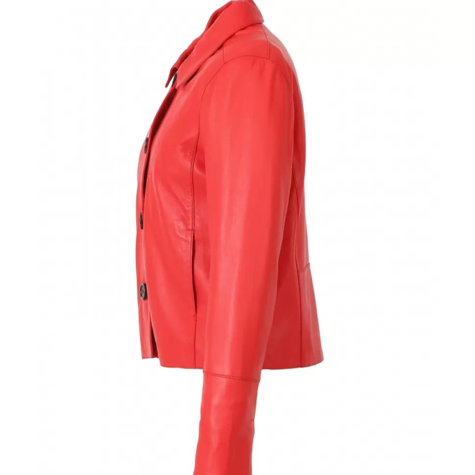 Women OAKWOOD Jackets*Leslie Dark Red - Short Genuine Leather Jacket With Shirt Collar