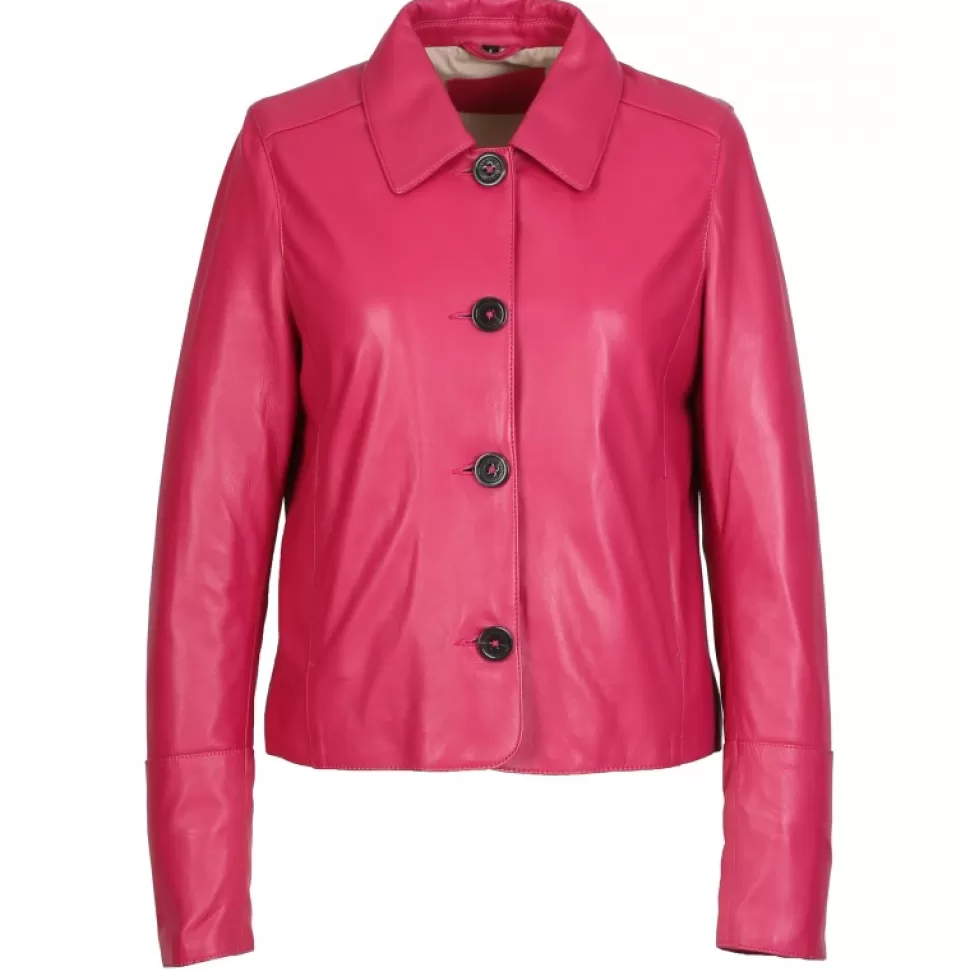 Women OAKWOOD Jackets*Leslie Fushia - Short Genuine Leather Jacket With Shirt Collar