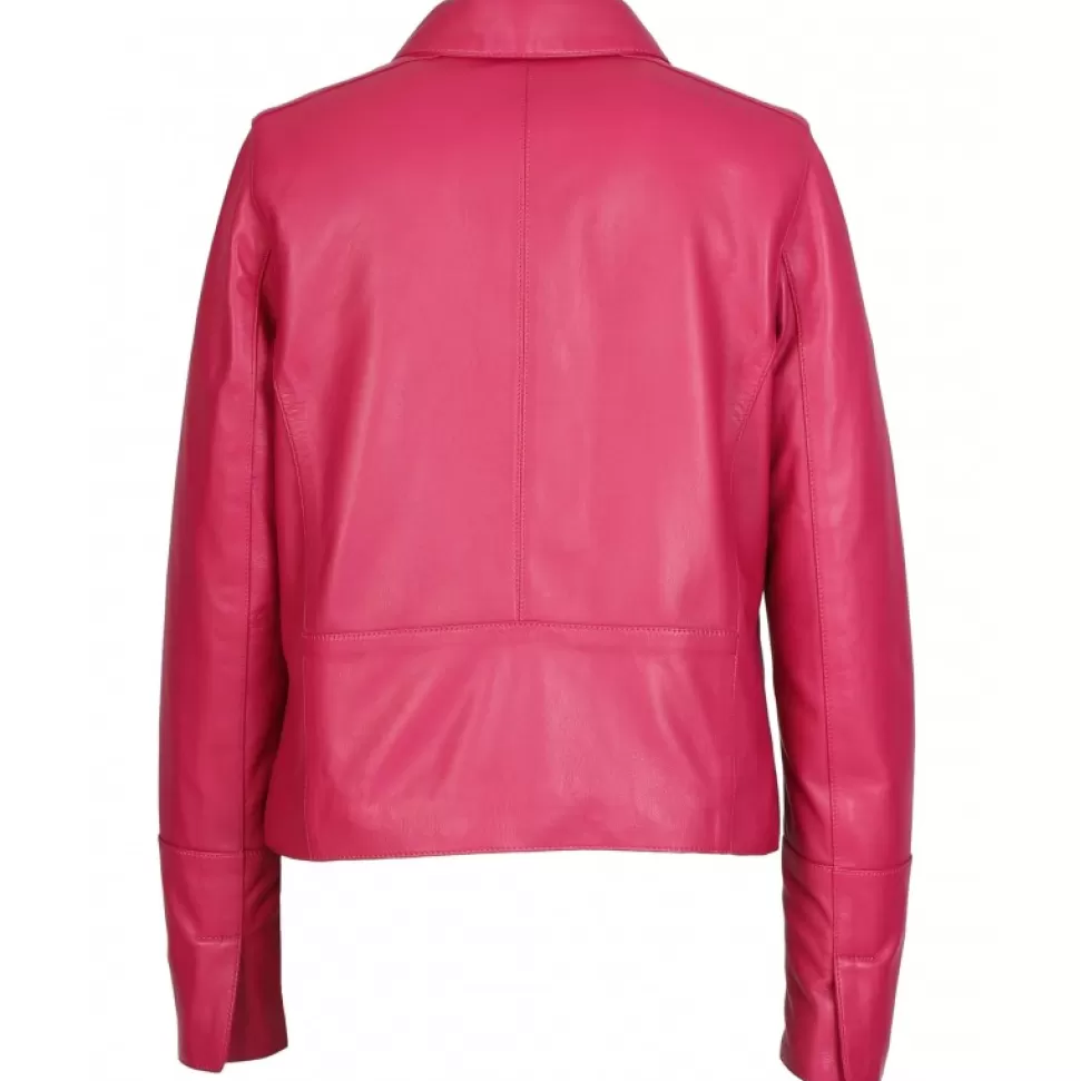 Women OAKWOOD Jackets*Leslie Fushia - Short Genuine Leather Jacket With Shirt Collar