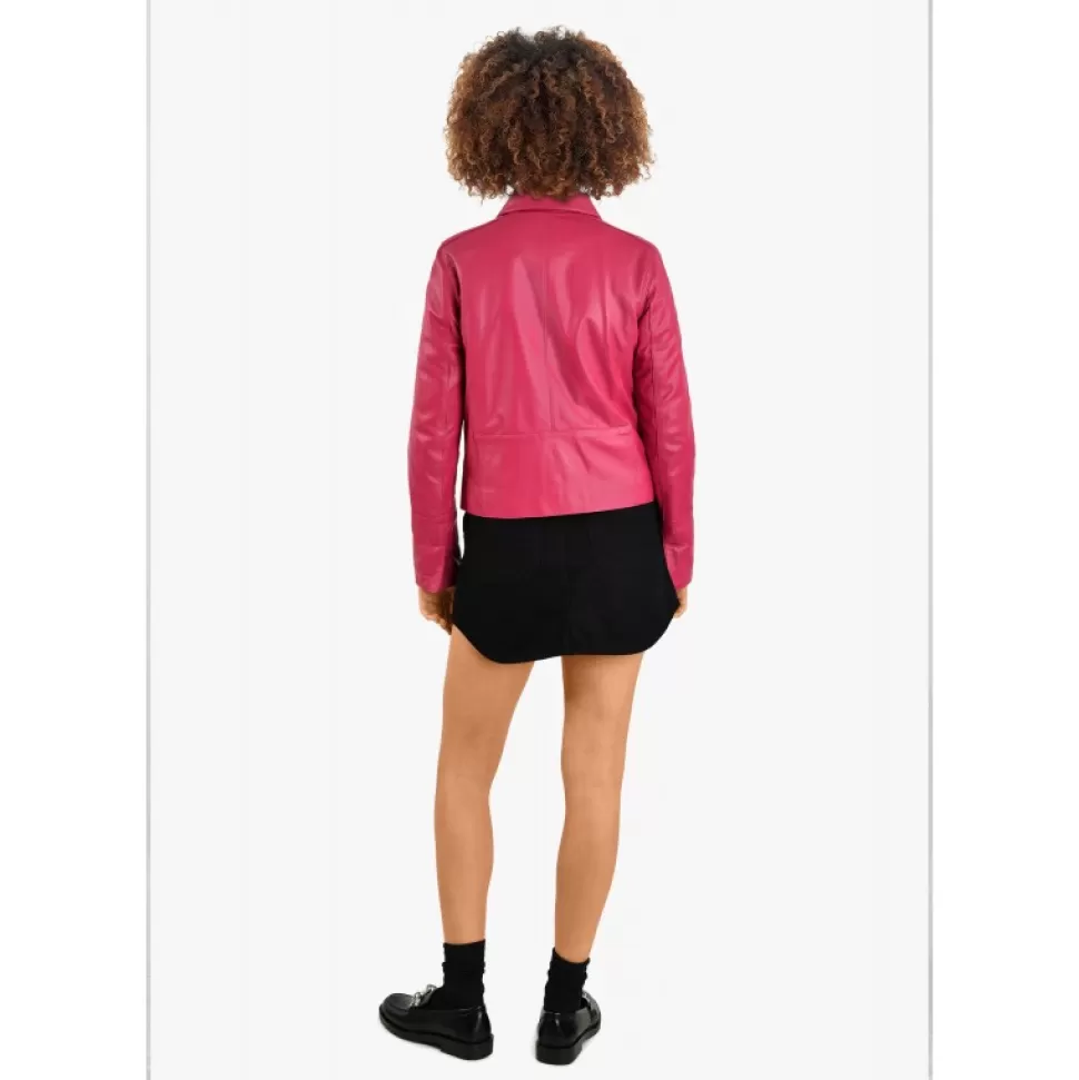 Women OAKWOOD Jackets*Leslie Fushia - Short Genuine Leather Jacket With Shirt Collar