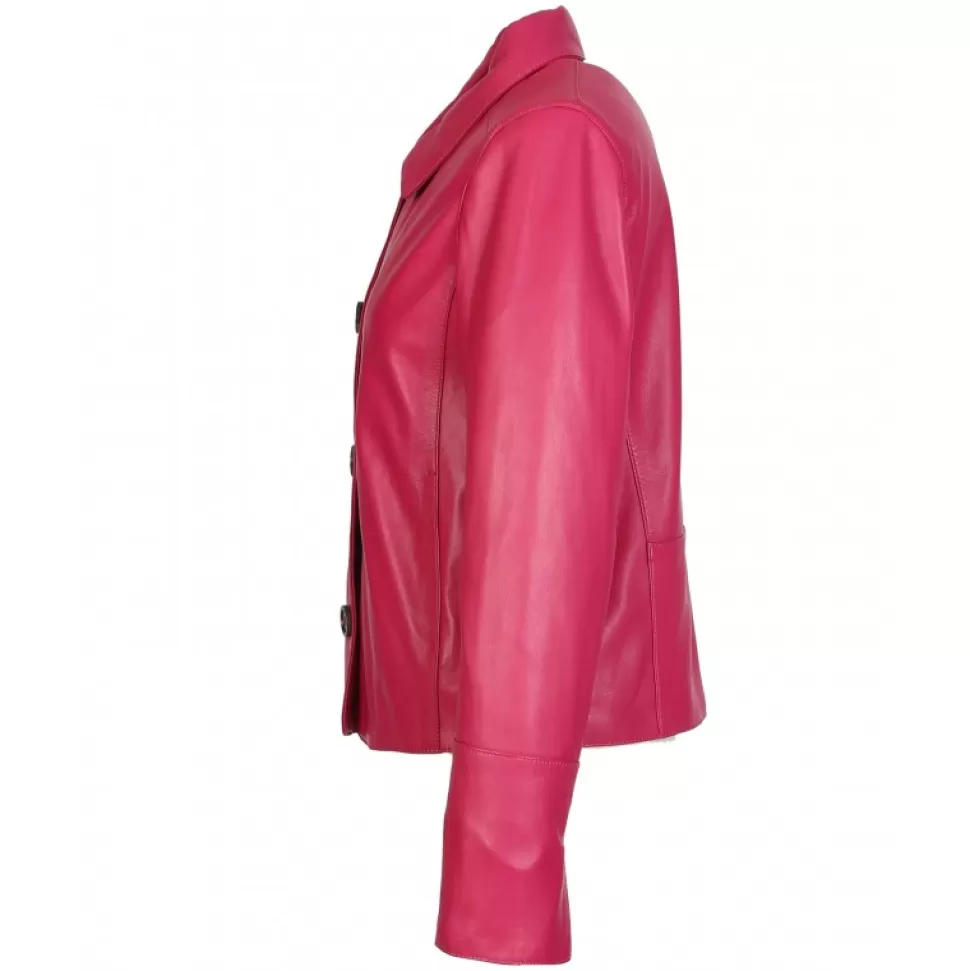 Women OAKWOOD Jackets*Leslie Fushia - Short Genuine Leather Jacket With Shirt Collar