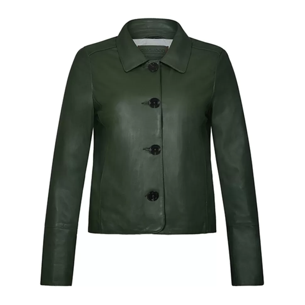Women OAKWOOD Jackets*Leslie Kaki - Short Genuine Leather Jacket With Shirt Collar