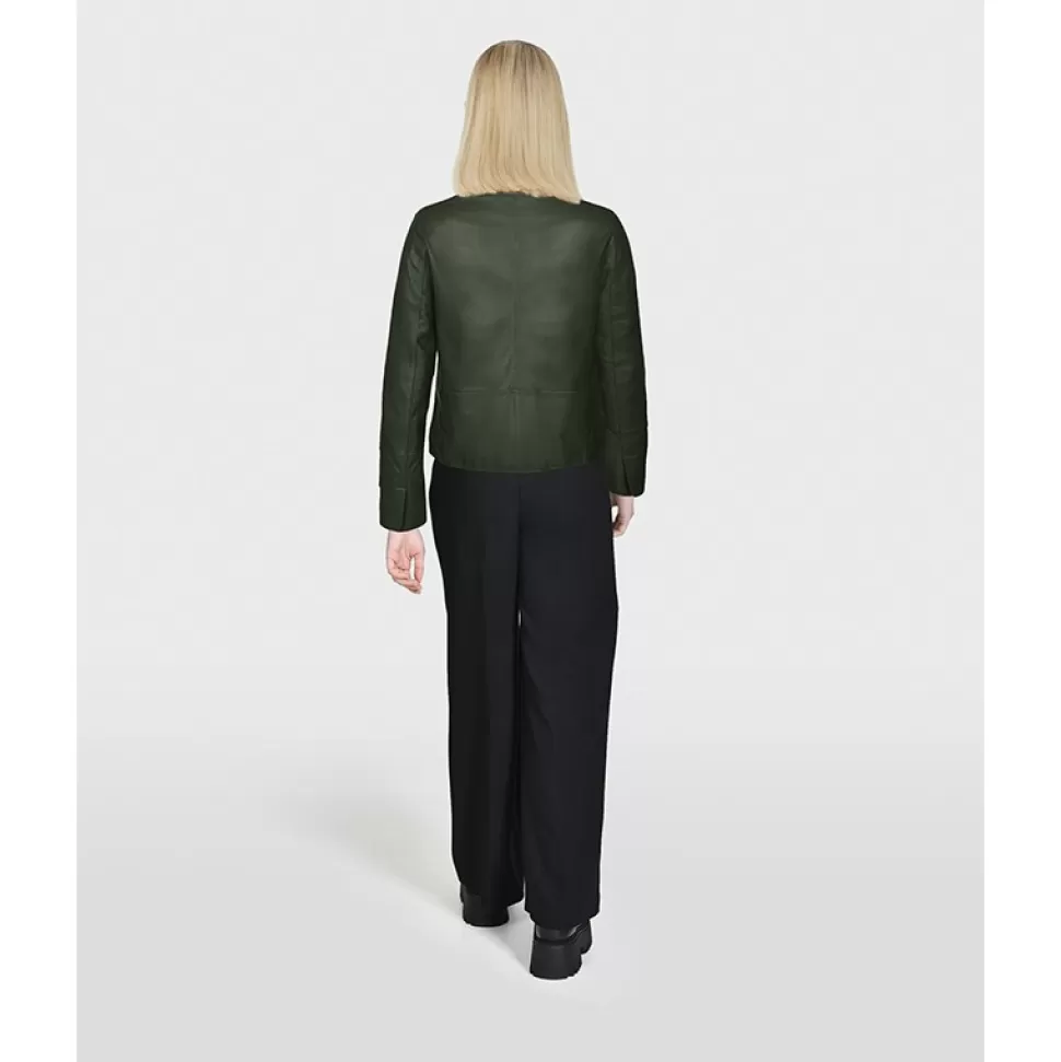 Women OAKWOOD Jackets*Leslie Kaki - Short Genuine Leather Jacket With Shirt Collar
