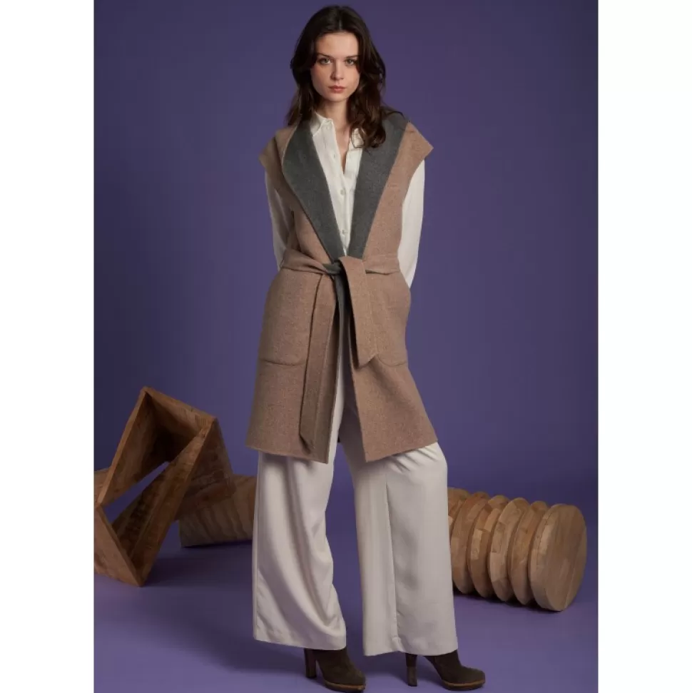 Women OAKWOOD Vests*Libertad Bicolor -Sleeveless Blended Wool Coat