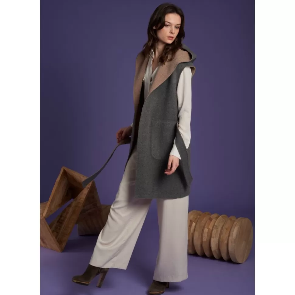 Women OAKWOOD Vests*Libertad Bicolor -Sleeveless Blended Wool Coat