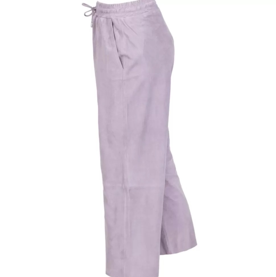 Women OAKWOOD Trousers*Loft Lilas - Pantalon Court En Cuir Veritable De Chevre Velours
