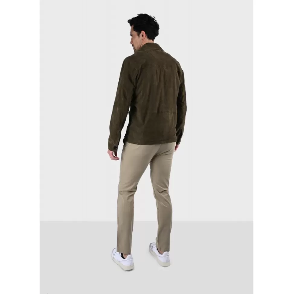 Men OAKWOOD Simple Jackets*Riccardo Dark Green - Genuine Goat Suede Leather Jacket With Shirt Collar