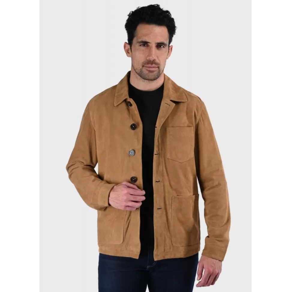 Men OAKWOOD Simple Jackets*Riccardo Tan - Genuine Goat Suede Leather Jacket With Shirt Collar