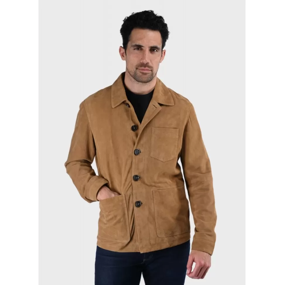 Men OAKWOOD Simple Jackets*Riccardo Tan - Genuine Goat Suede Leather Jacket With Shirt Collar